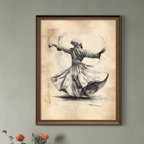Whirling Dervish Line Art, Sufi Meditation Print