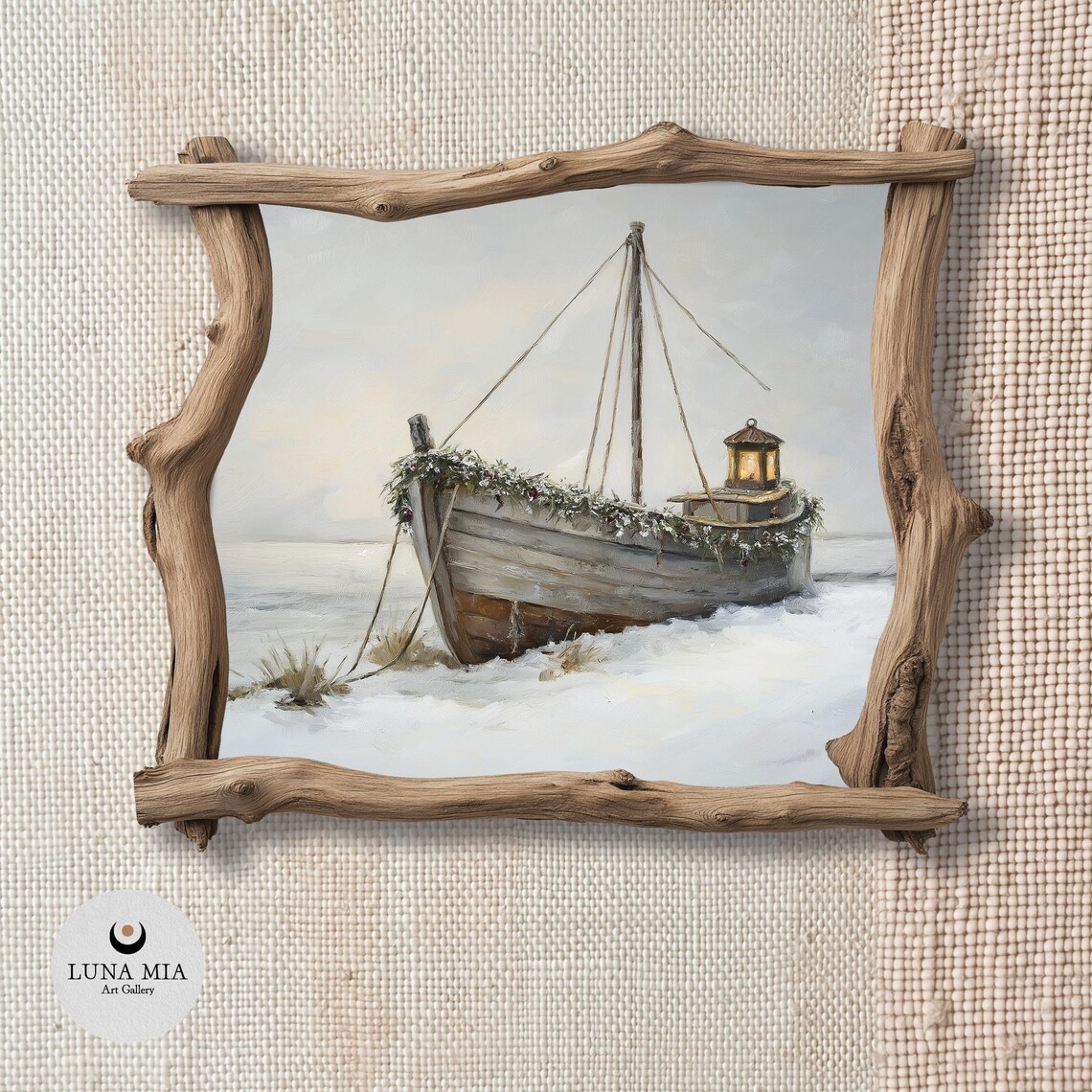 Majestic Ship In Frozen Sea Christmas Atmosphere Oil Painting Winter Themed Wall Art Snow Landscape Vintage Inspired - Image 2