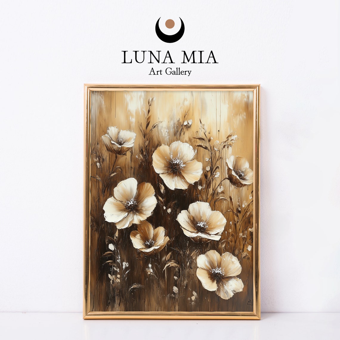Soft Delicate White and Cream Flowers Sepia Floral Painting Poster