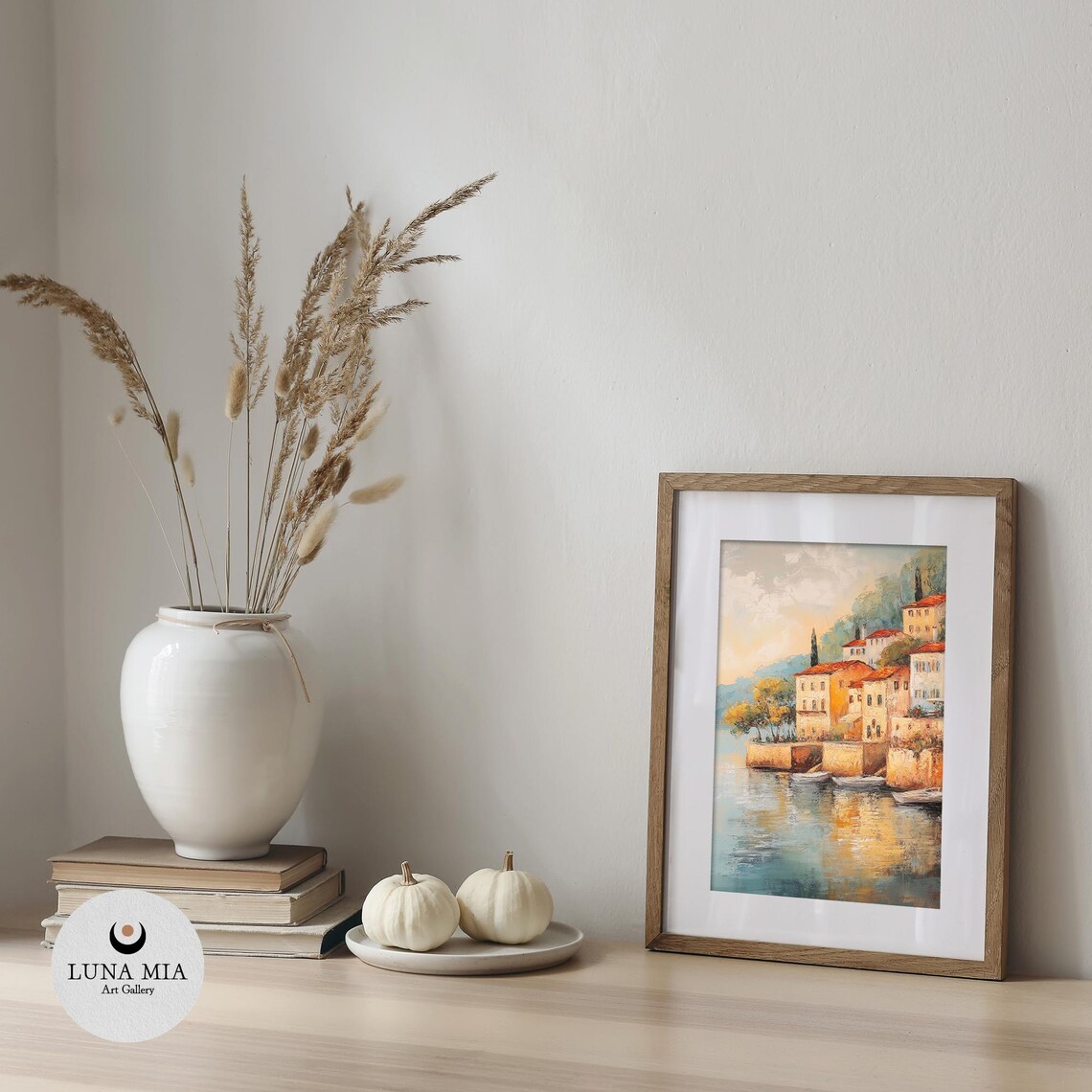 Mediterranean Fishing Village Waterfront Sunset Oil Painting Poster - Image 4