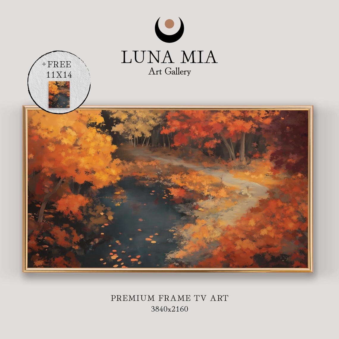 Fiery Autumn Forest Aerial View with Dark Pond Fall Color Poster