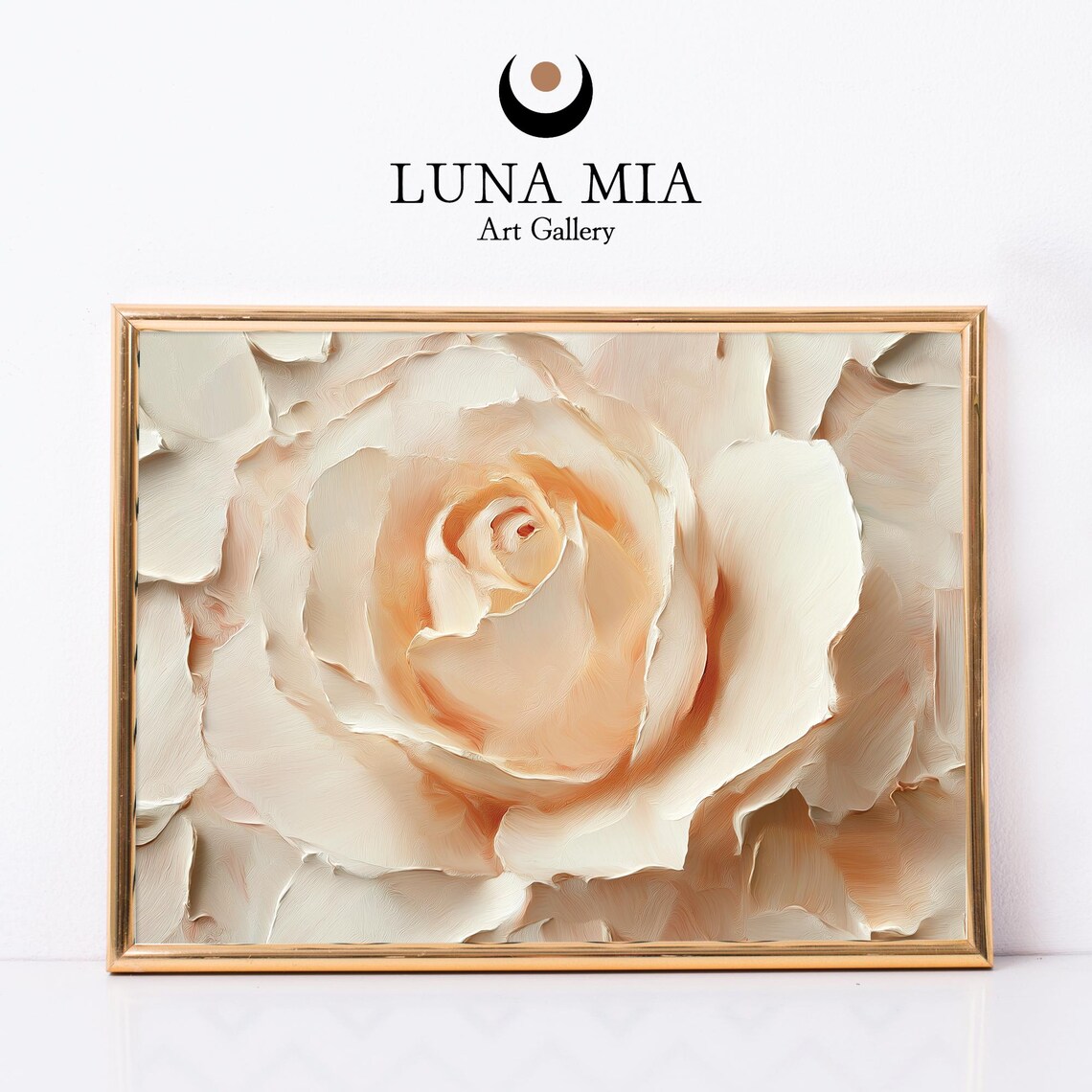 Cream Blush Rose In Bloom Soft Petals Impasto Floral Painting Poster