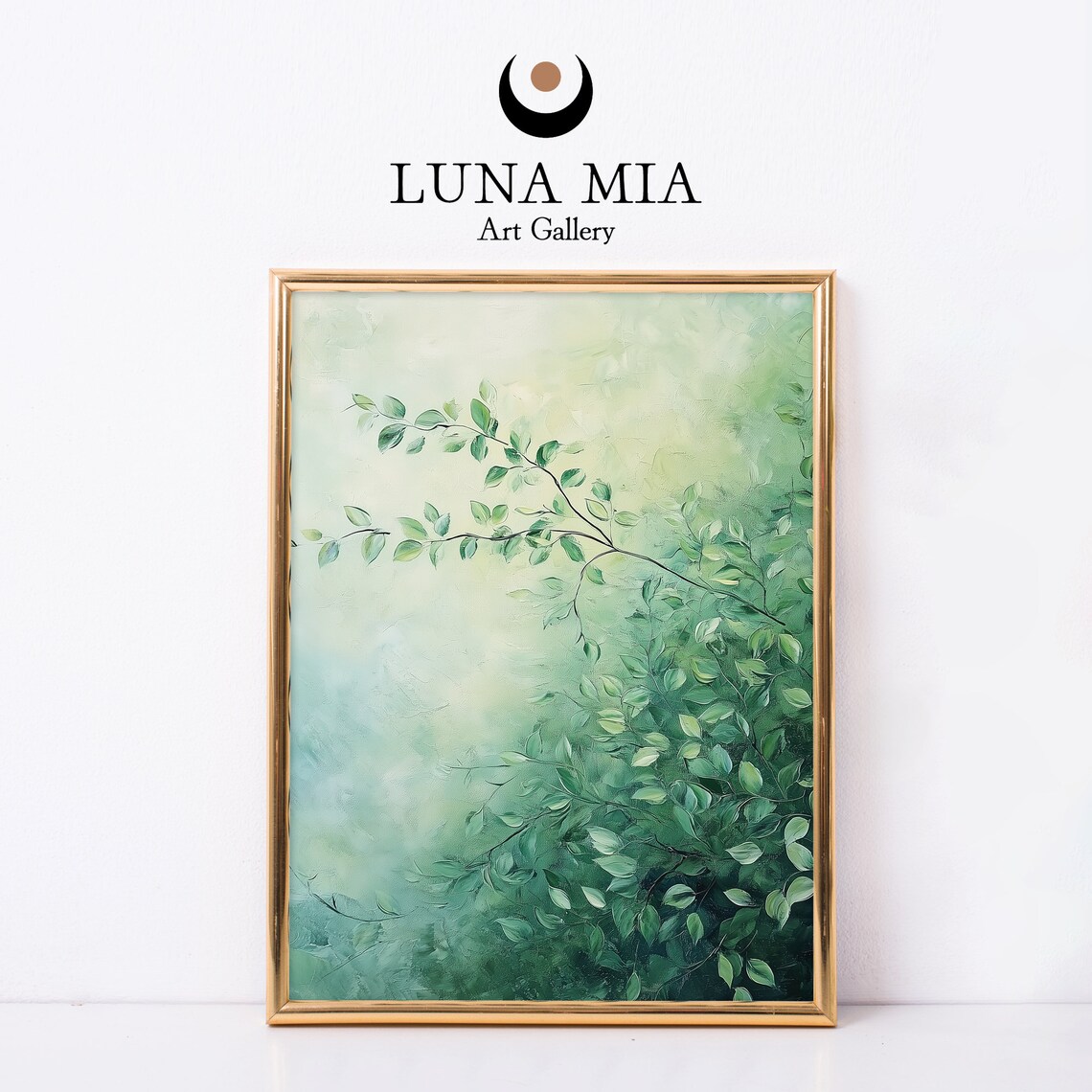 Vintage Style Green Leaves Art Print Abstract Botanical Wall Decor