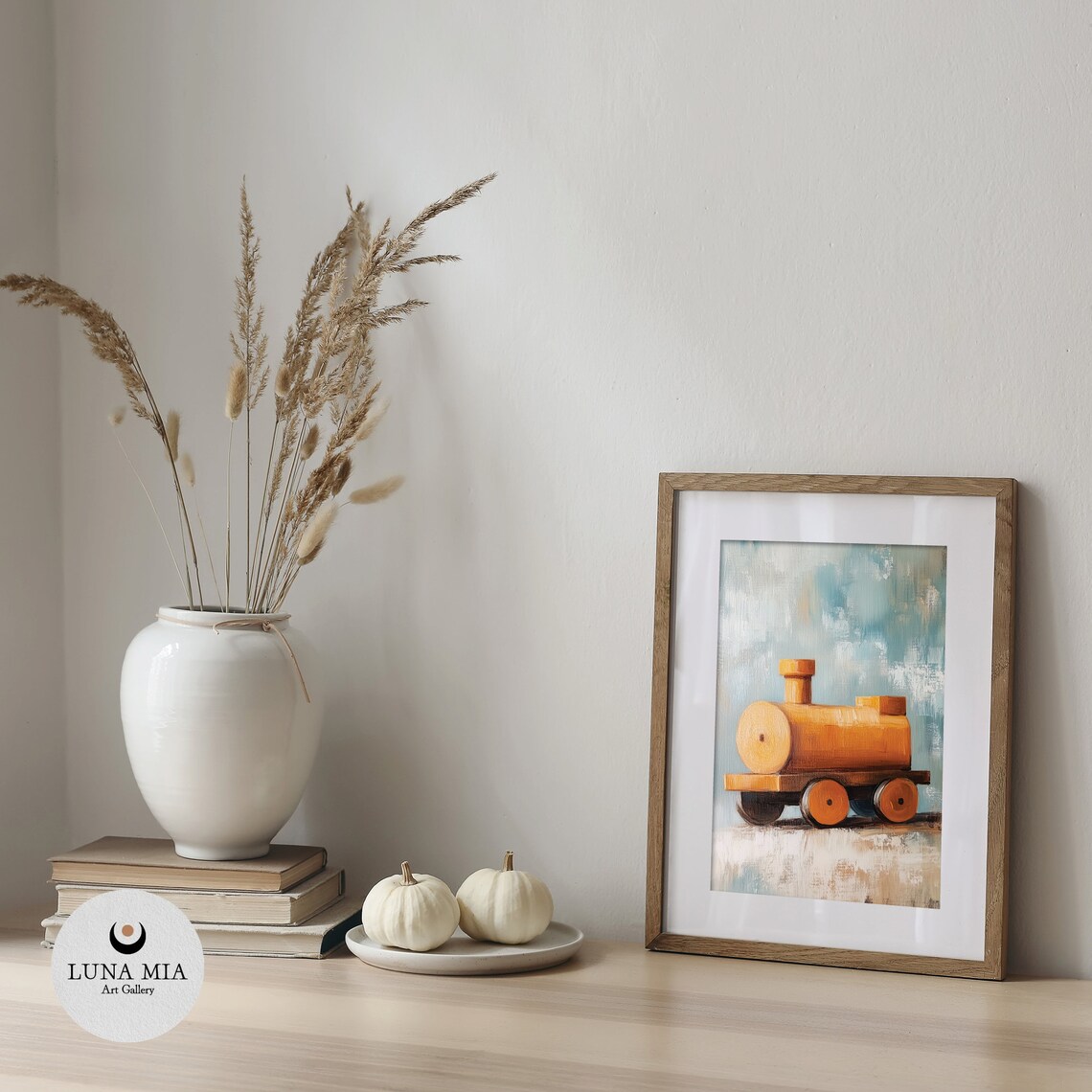 Vintage Wooden Toy Train Blue Nursery Oil Painting Art Poster - Image 4