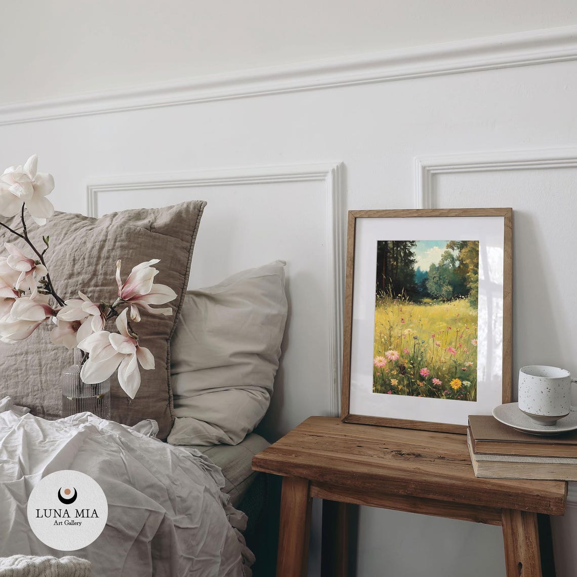 Sunlit Wildflower Meadow With Daisy Forest Edge Oil Painting Poster - Image 2