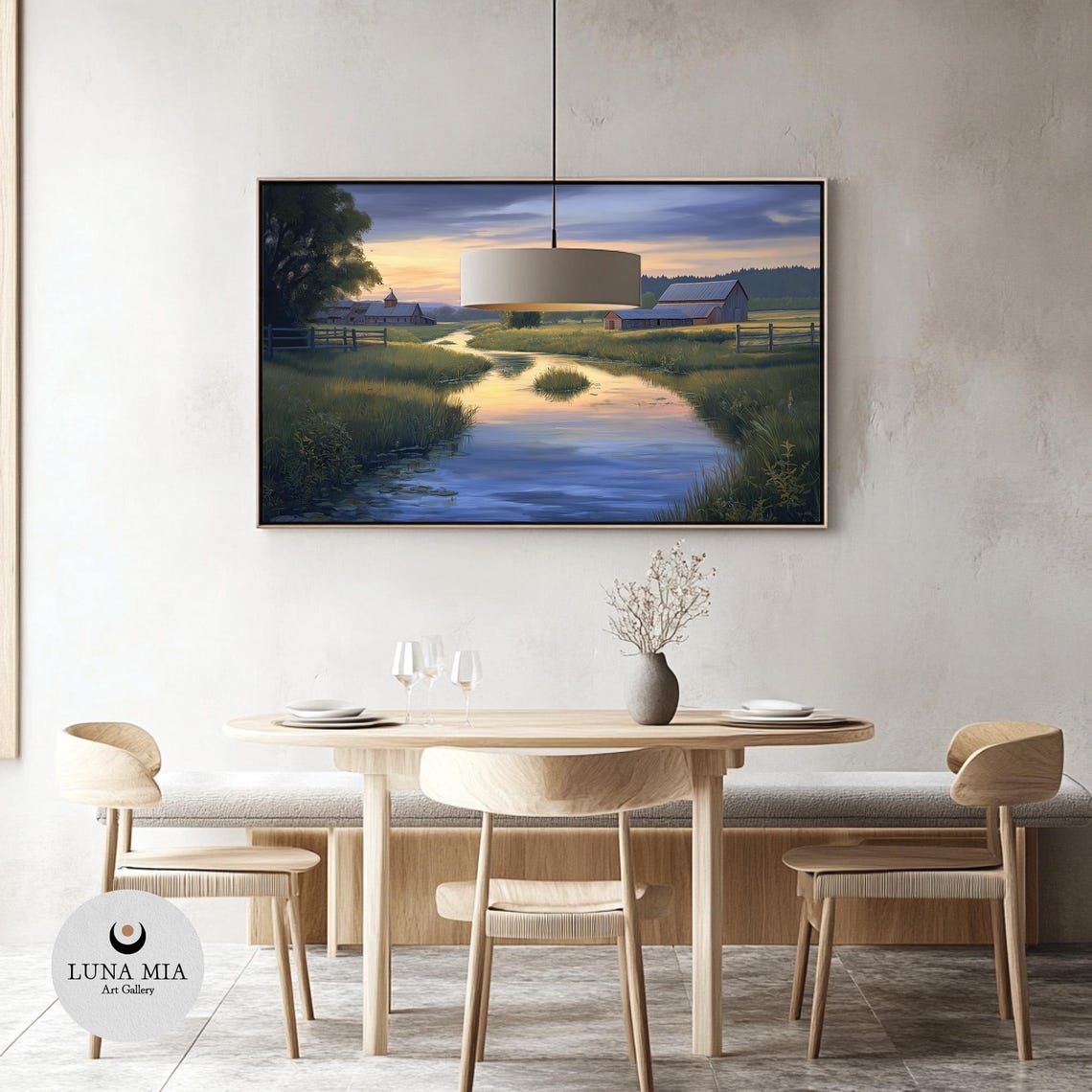 Tranquil Countryside River Painting For Frame Tv Rustic Charm Artwork For Home Decor Landscape Art Print - Image 3