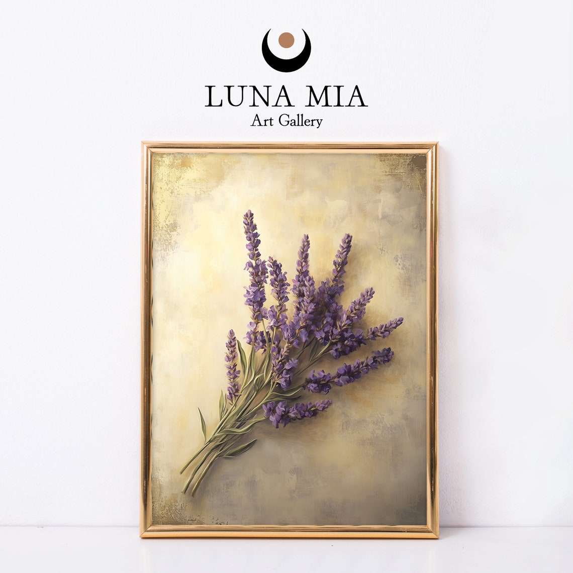 Lush Lavender Bouquet on Shimmering Gold Background Art Poster