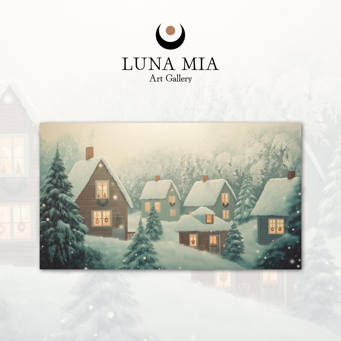 Cozy Snowy Christmas Village Houses Festive Winter Scene Poster - Image 2