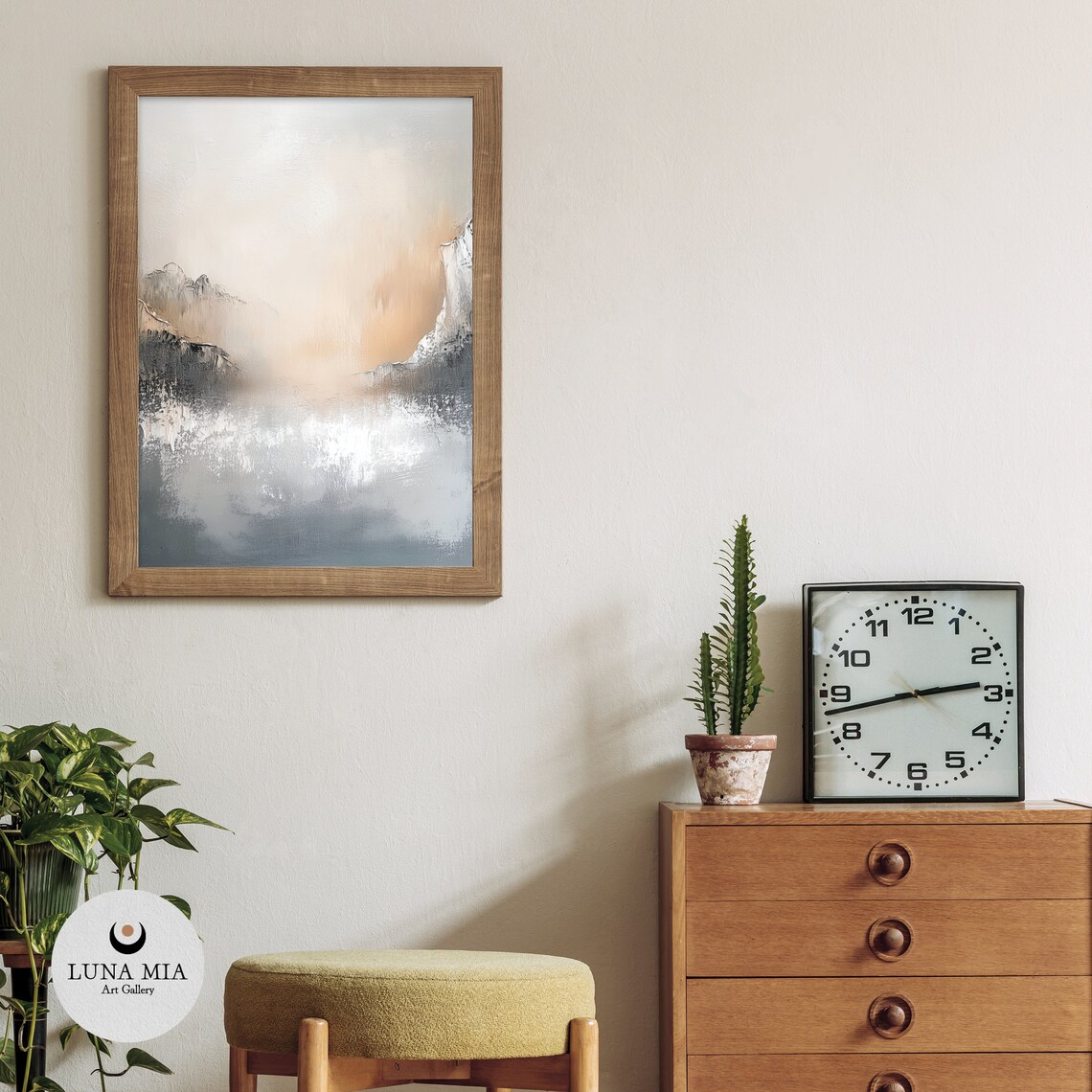 Abstract Neutral Gray Beige Misty Coastal Seascape Art Poster - Image 3