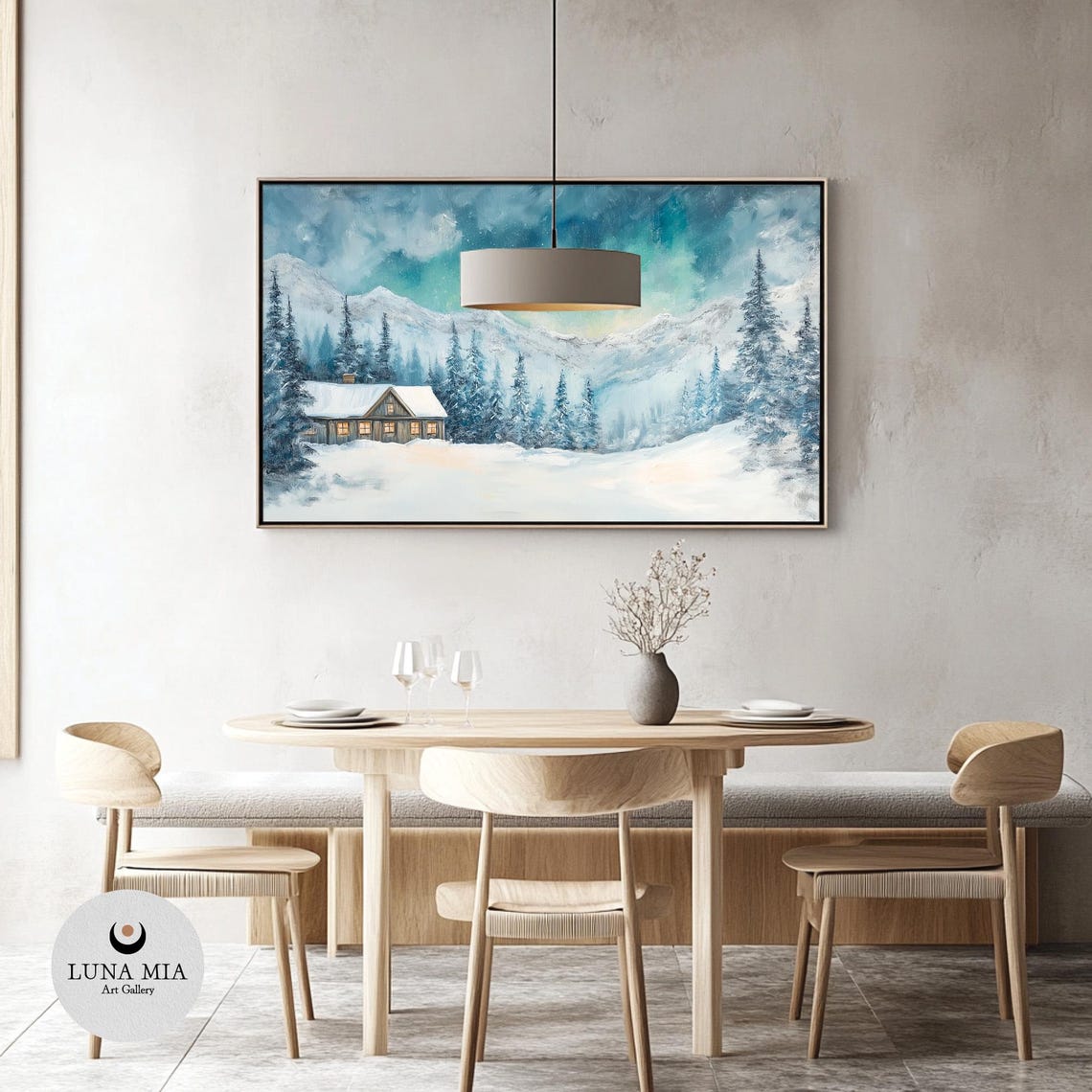 Log Cabin In A Snowy Mountain Valley Under A Starry Winter Sky Poster - Image 3