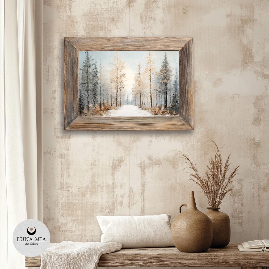 Snowy Forest Road with Golden Sunrise Glow Winter Path Art Poster - Image 3