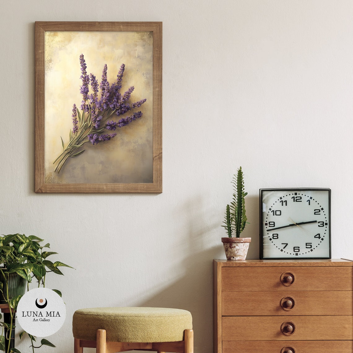 Lush Lavender Bouquet on Shimmering Gold Background Art Poster - Image 3