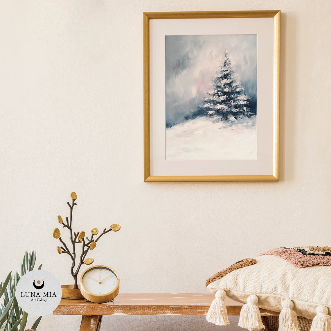 Lone Snow Covered Christmas Tree In Misty Winter Landscape Poster - Image 3