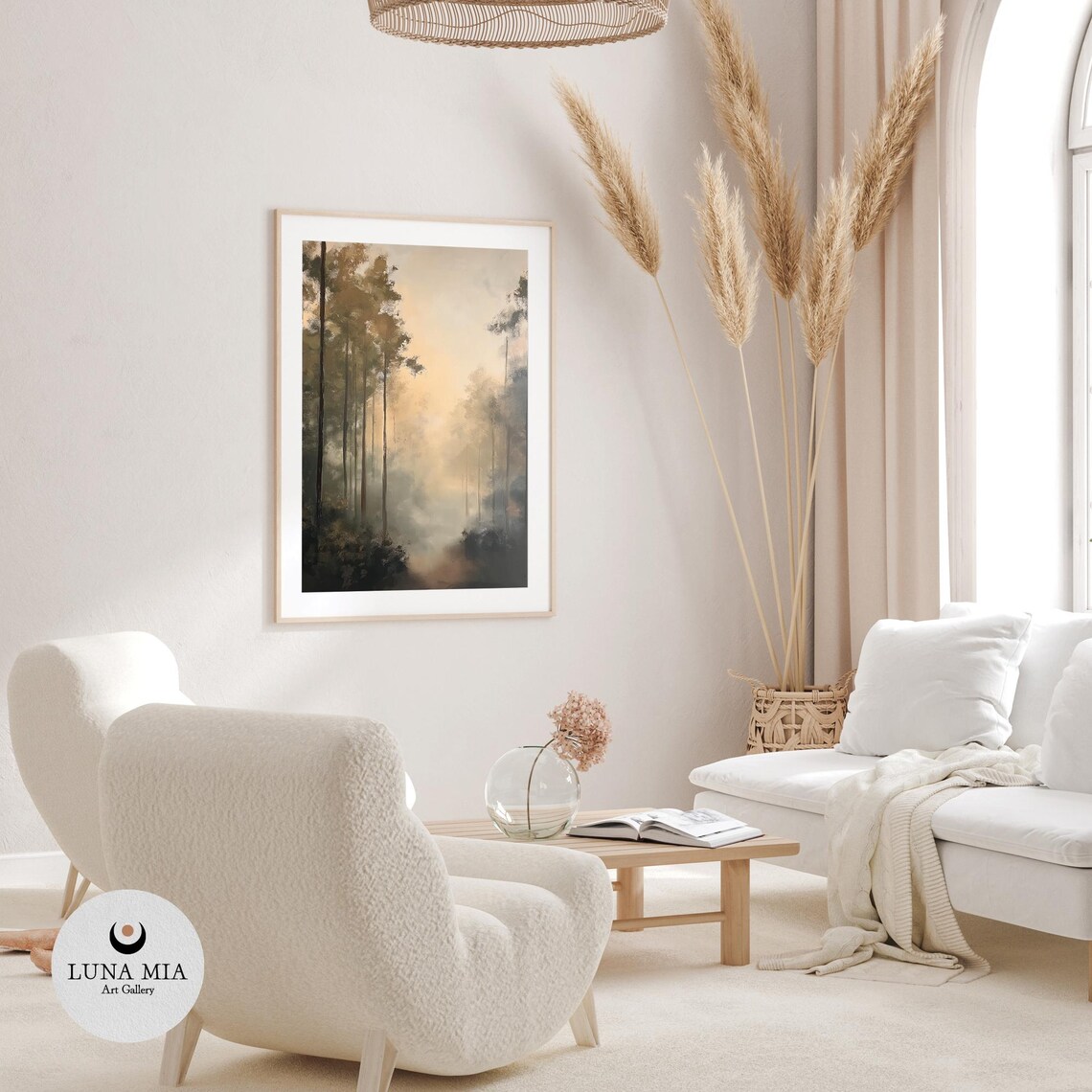 Tall Pine Forest With Golden Morning Mist Light Oil Painting Poster - Image 3