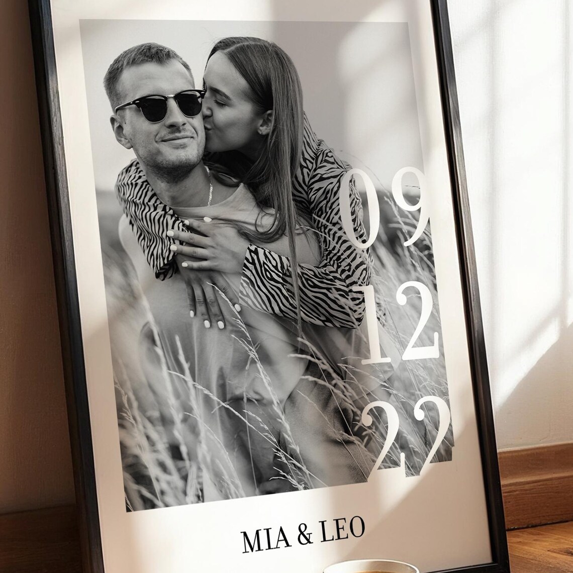 Personalized Photo Poster With Names Date, Minimalist Art Print