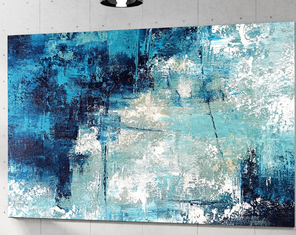 Deep Blue White Ocean Wave Textured Abstract Vertical Wall Poster - Image 4