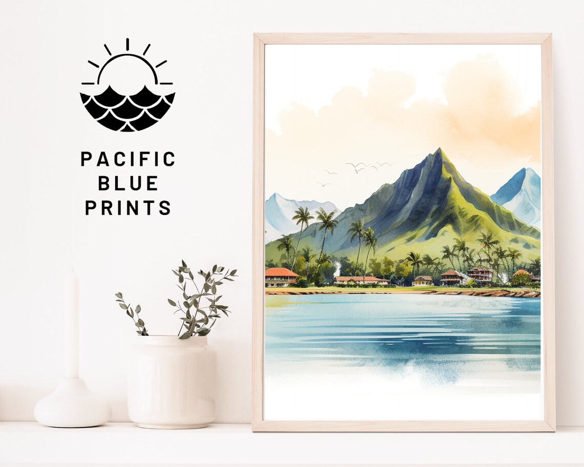 Hawaiian Paradise Watercolor Tropical Landscape Art Print - Image 4
