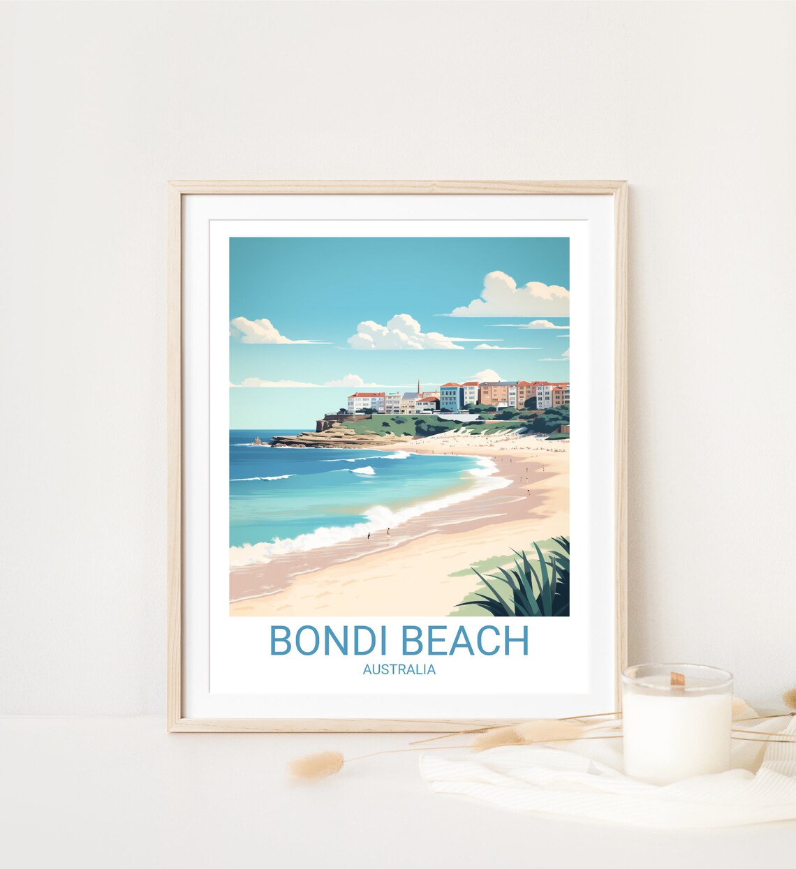 Bondi Beach Australia Retro Travel Poster Curved Bay Surf Art Print - Image 4