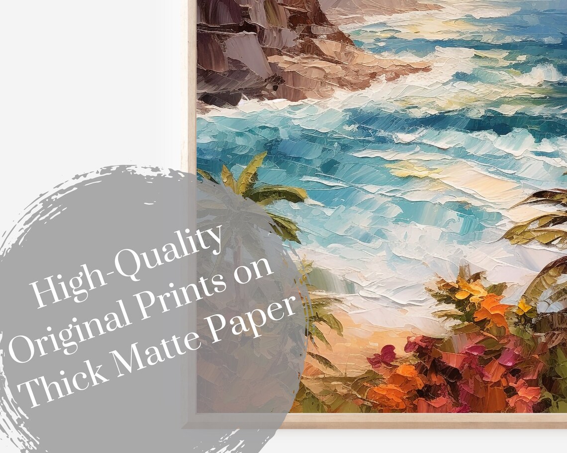 Beach Sunset Oil Painting Art Print, Hawaii Island Decor - Image 3