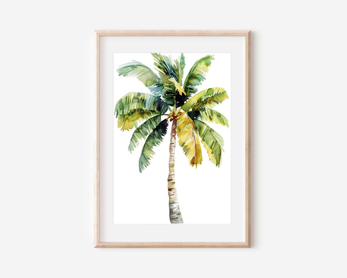 Coconut Palm Tree Watercolor Minimalist Tropical Beach Wall Art Poster - Image 2
