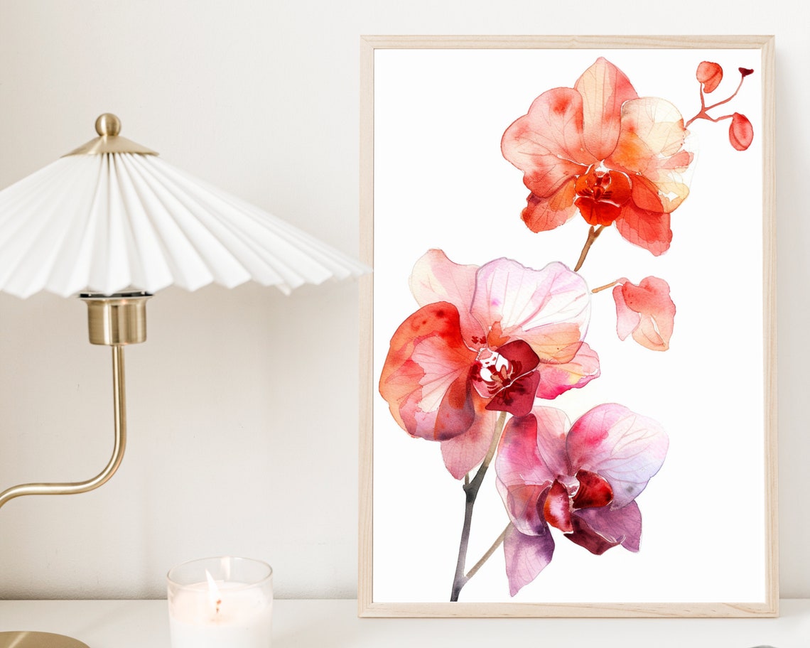 Pink Phalaenopsis Orchid Spray Watercolor Floral Elegance Wall Poster - Image 3