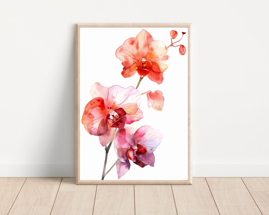 Pink Phalaenopsis Orchid Spray Watercolor Floral Elegance Wall Poster