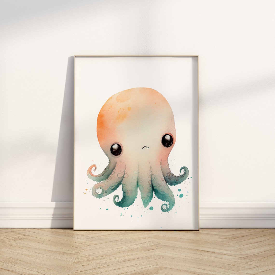 Watercolor Nursery Kawaii Octopus Cute Nursery Animal Art Baby Animal Nursery Painting Art For Babies Gifts For Newborns - Image 2