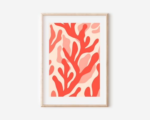 Matisse Style Coral Seaweed Branch Abstract Red Coastal Wall Art Print Poster