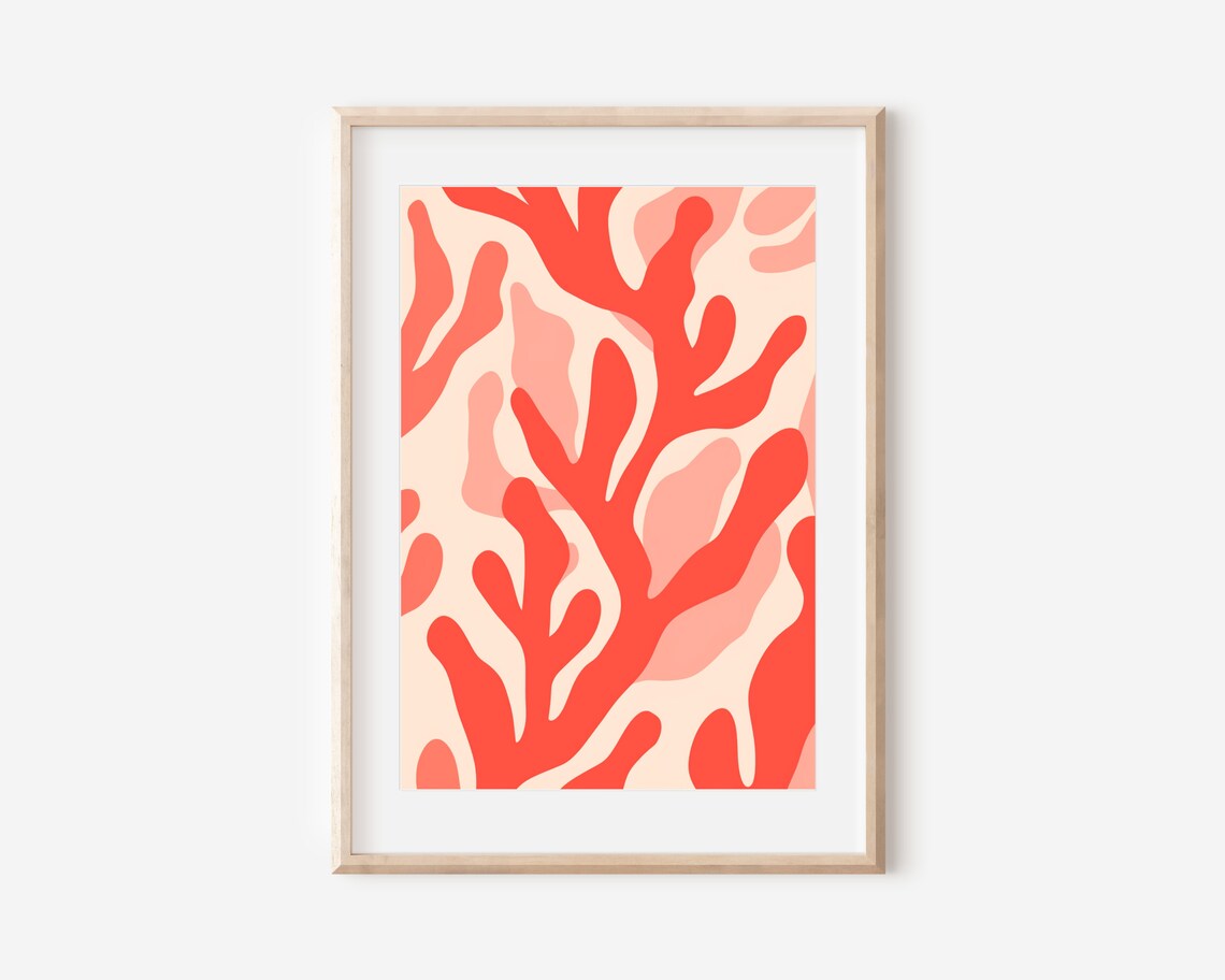 Matisse Style Coral Seaweed Branch Abstract Red Coastal Wall Art Print Poster