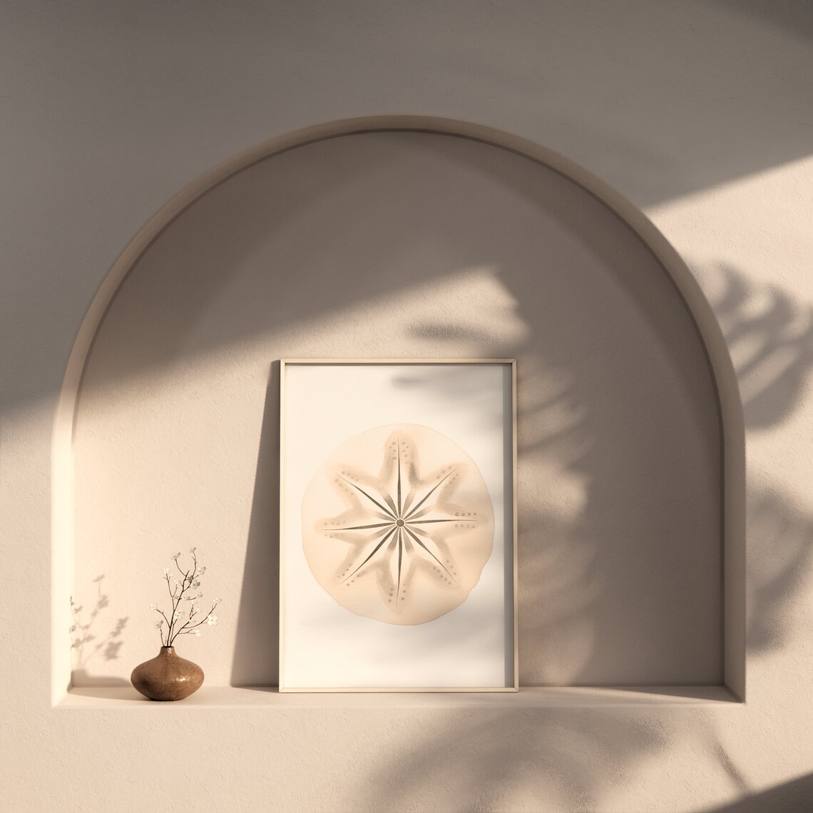 Beige Sand Dollar Watercolor Minimalist Neutral Coastal Wall Art Print Poster - Image 2