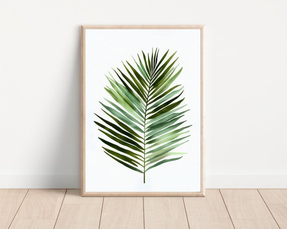 Palm Leaf Watercolor Tropical Artwork Island Art Plant Leaf Watercolor Plant Watercolor Minimalist Art Boho Art Palm Artwork