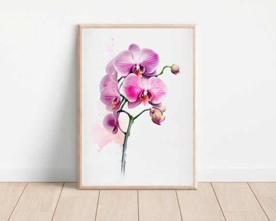 Orchid Watercolor Hawaii Art Print, Boho Minimalist