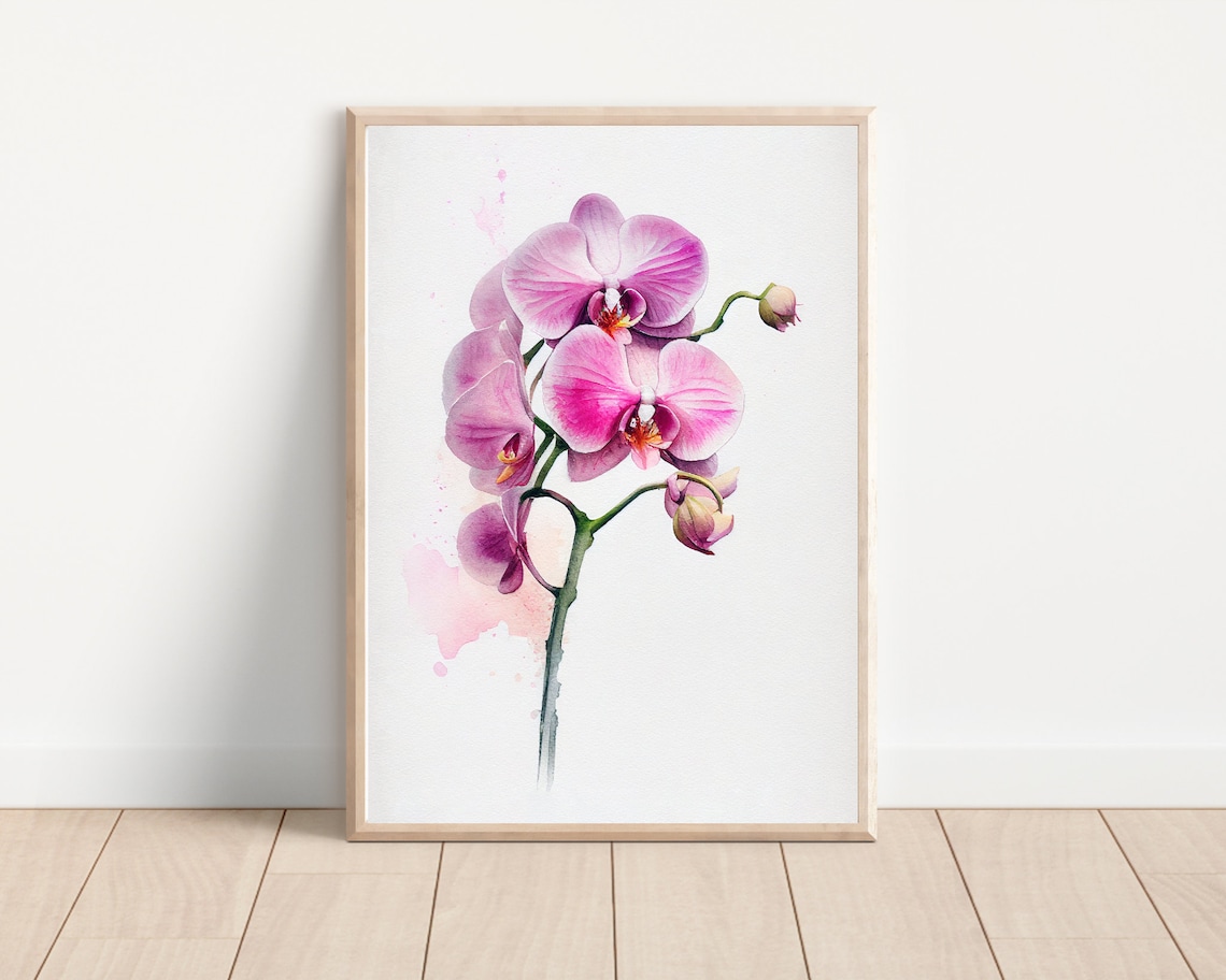 Orchid Watercolor Hawaii Art Print, Boho Minimalist