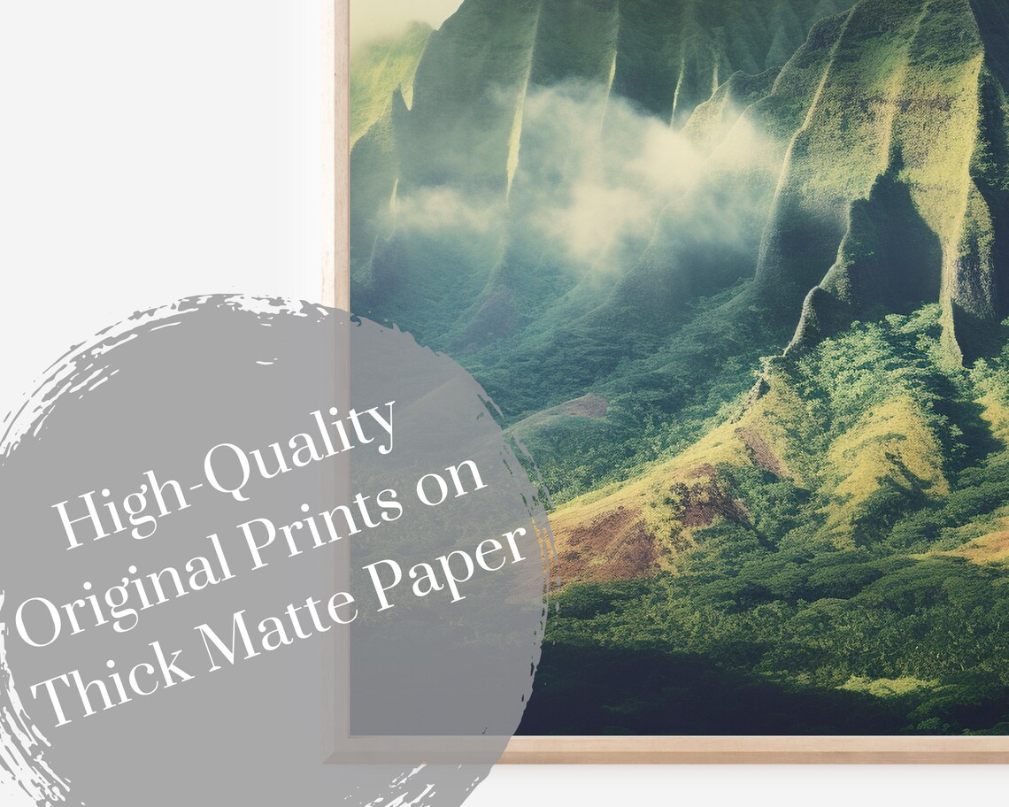 Hawaii Green Mountain Peaks Misty Cloud Fine Art Photography Poster - Image 3