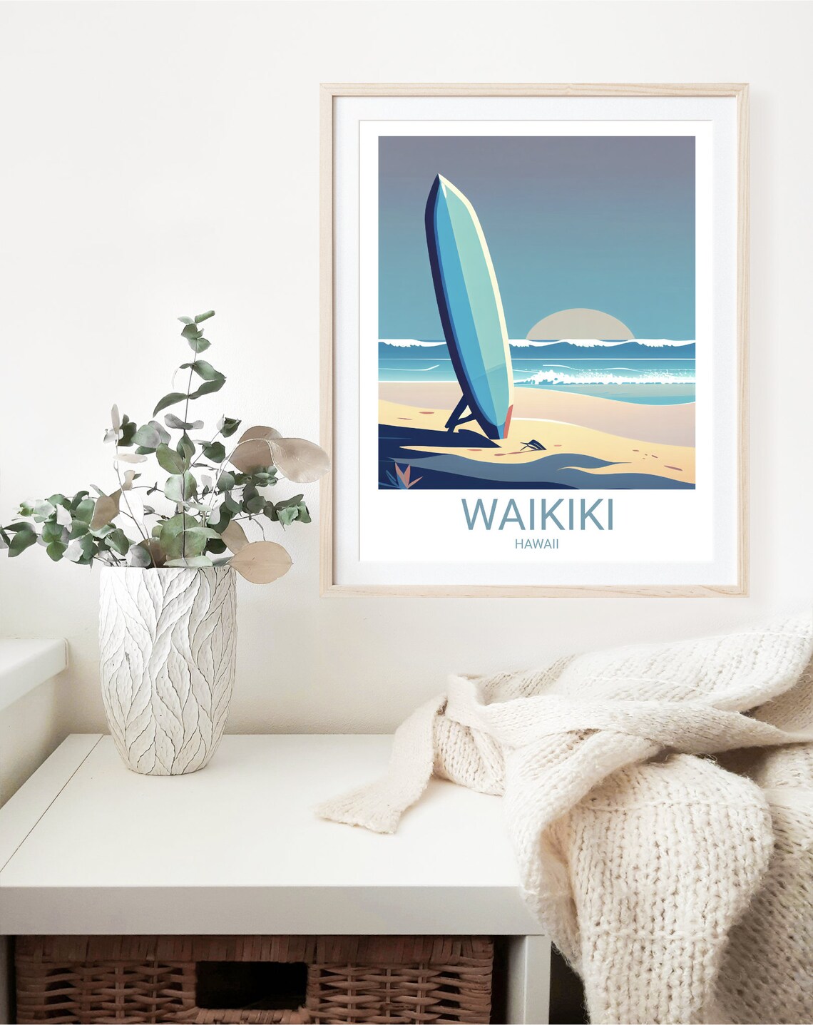 Waikiki Hawaii Surfboard Sunset Beach Retro Vintage Travel Poster Art - Image 2