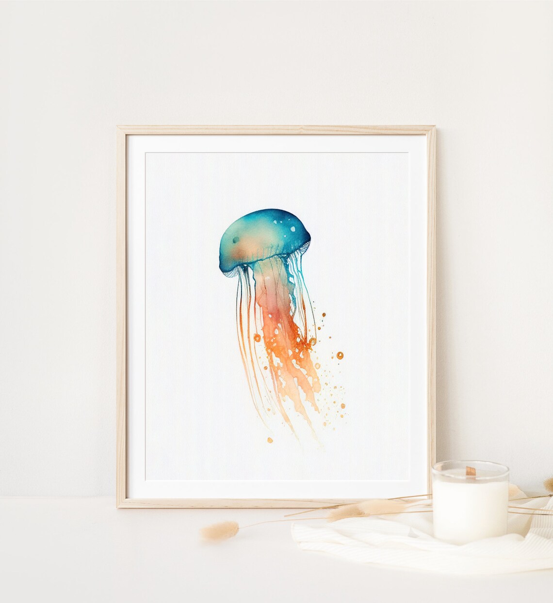 Jellyfish Watercolor Teal Orange Minimalist Ocean Animal Wall Poster - Image 4