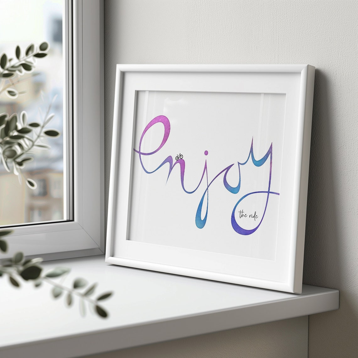 Enjoy The Ride Watercolor Script Bicycle Motivational Poster - Image 4