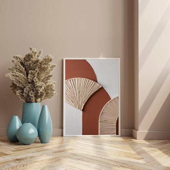 Terracotta Abstract Wall Art Minimalist Textured Arch Print Modern Boho Neutral Decor Earthy Painting