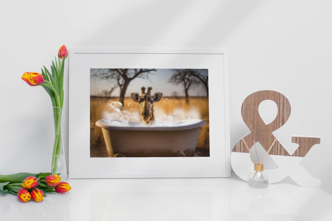 Giraffe In A Bathtub, Funny Kids Bathroom Decor - Image 4