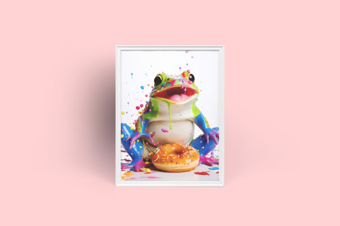 Funny Frog Eating a Donut Art Print, Nursery Decor - Image 4