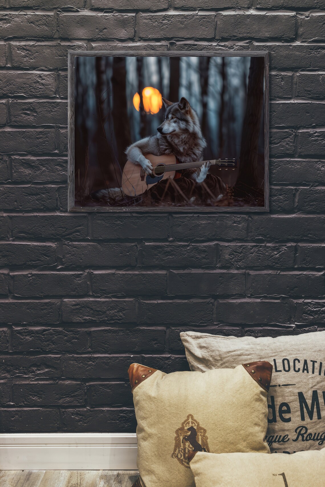 Wolf Playing Guitar Poster, Abstract Moon Night - Image 2