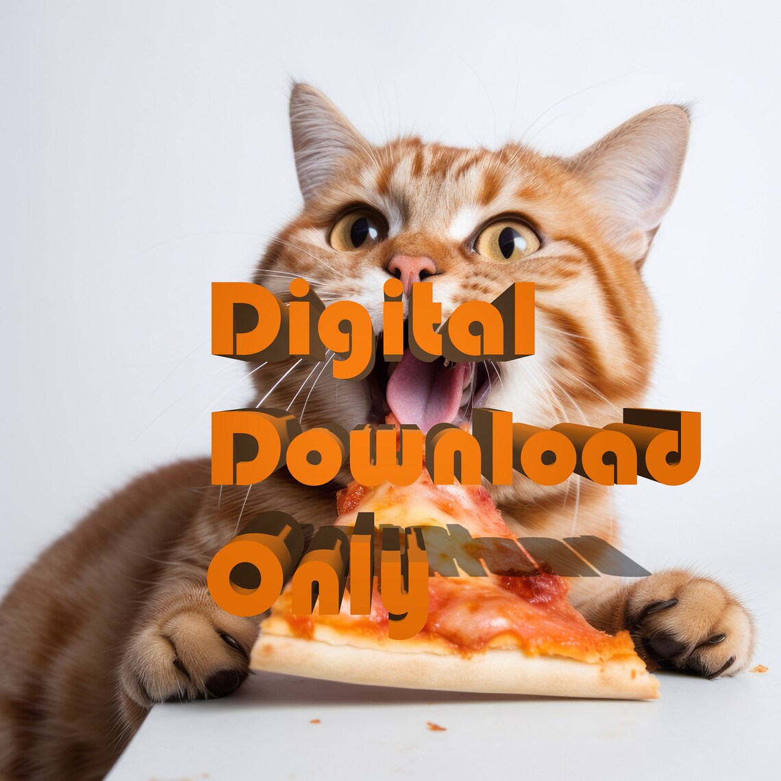 Cute Cat Eating Pizza, Funny Kitchen Art Print - Image 3