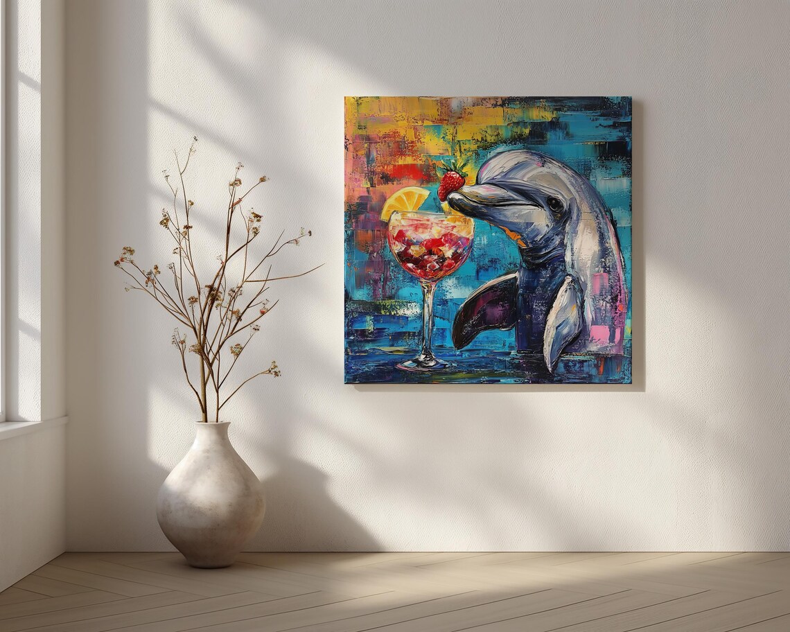 Dolphin Cocktail Beach Vibe Poster, Retro Tropical - Image 2