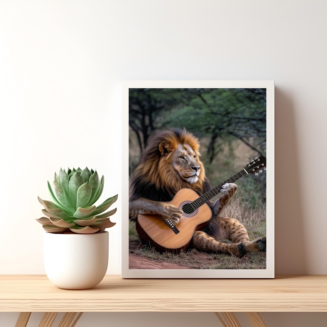 Lion Playing Acoustic Guitar, Funny Safari Poster - Image 2