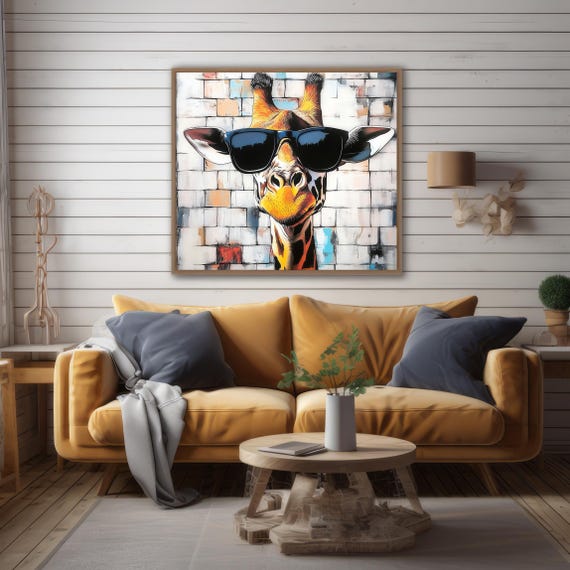 Giraffe Print With Sunglasses, Safari Nursery Poster