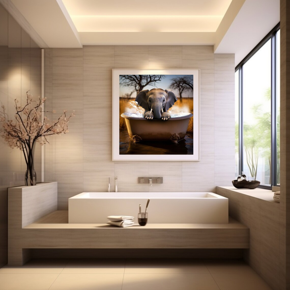 Elephant in a Bathtub Poster, Funny Kids Bathroom Humor - Image 2