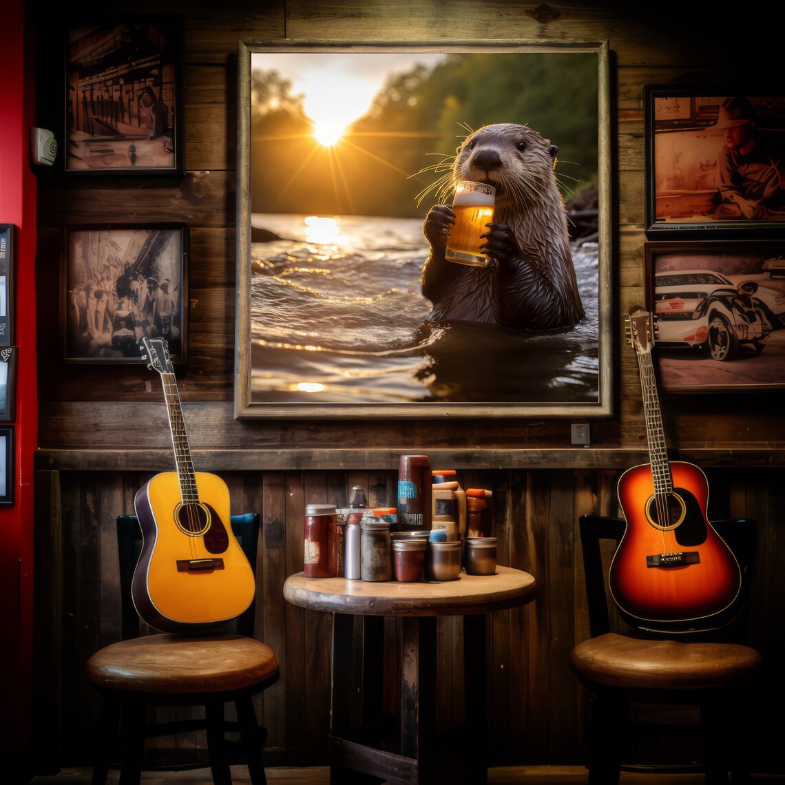 Otter Drinking Beer, Funny Animal Poster - Image 4