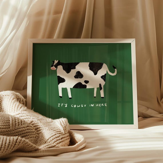 Funny Cow Print Farm Animal Decor Farmhouse Wall Art Dairy Poster Country Home Sign Modern Homestead Living Room