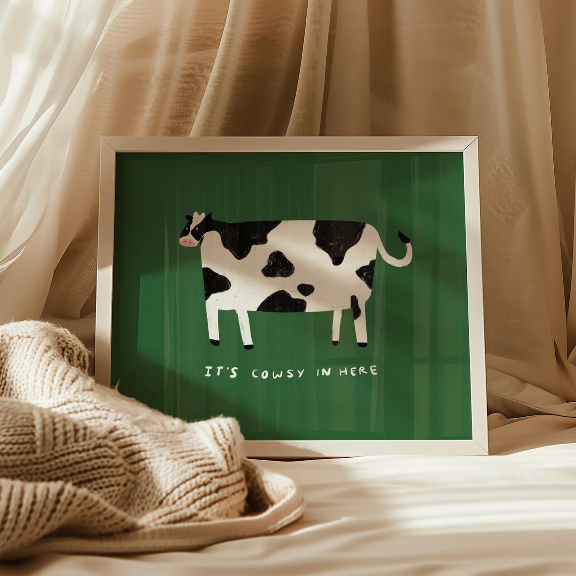 Its Cowsy In Here Funny Cow Kitchen Cute Dairy Cow Green Modern Poster