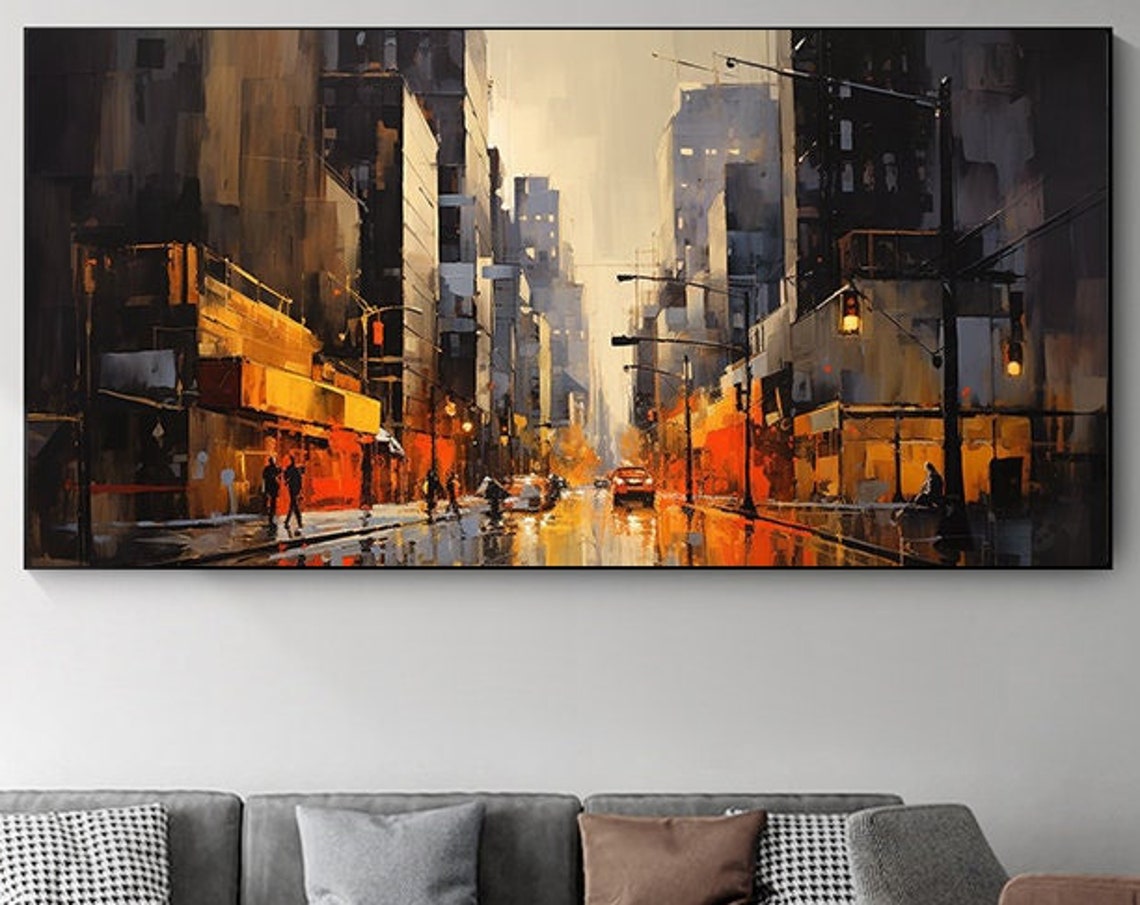Urban Texture Oil Painting Large Colorful City Landscape Oil Painting Original Artist Creation Modern Art Collection For Living Room